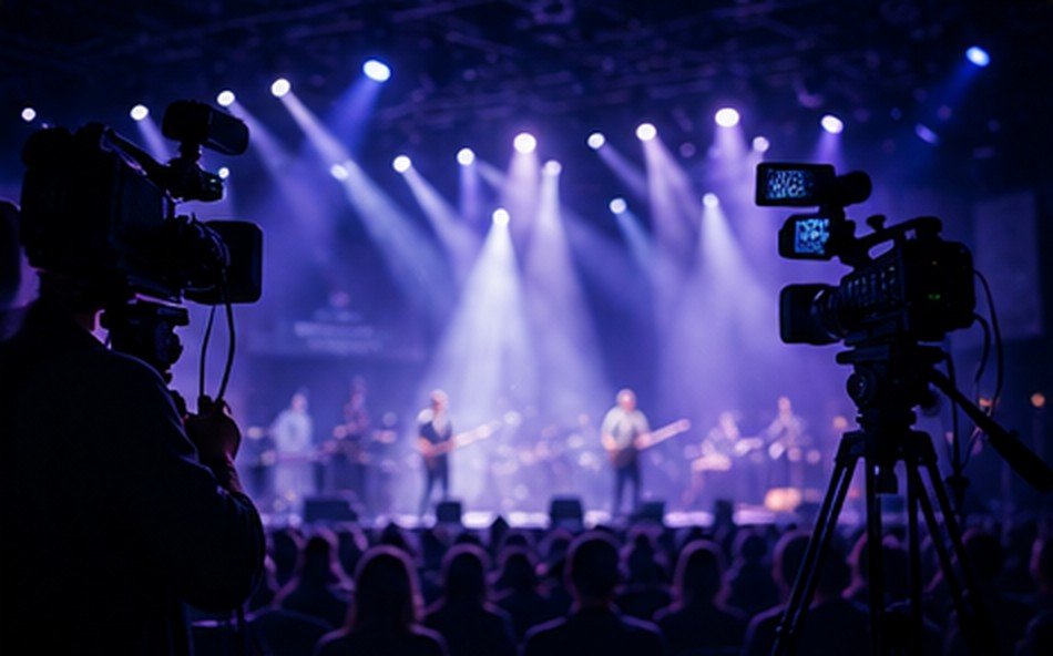 Camera operators filming a live streamed concert event